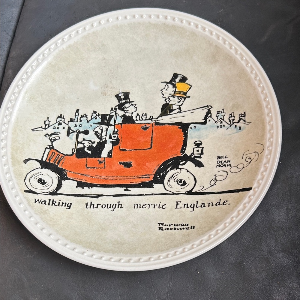 Norman Rockwell Plate with Red and Black Car Design